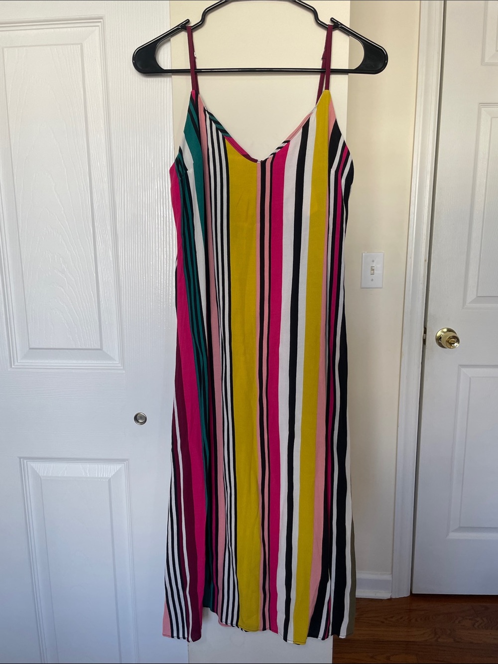 Express Striped Maxi Slip Dress - Pink, Yellow & Teal